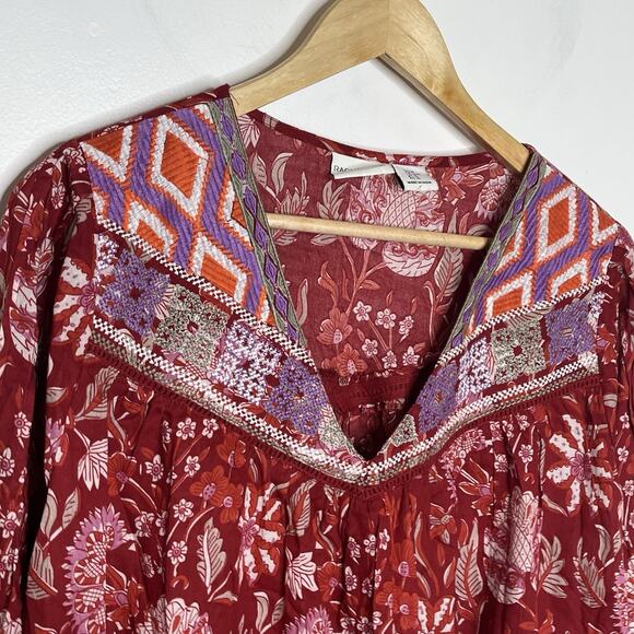 Rachel Zoe Embroidered Boho Top Red Womens Size M Floral Aztec Southwestern - Picture 2 of 8